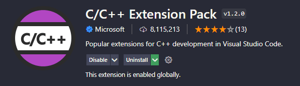 C/C++ extension pack by Microsoft extension Visual studio code