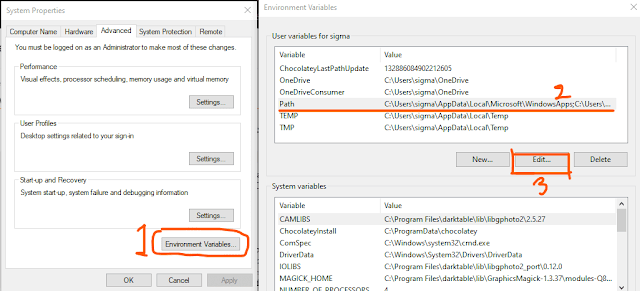 Edit environment variables windows 10