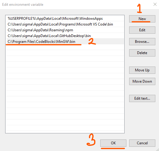 MinGW as environment variable path setup